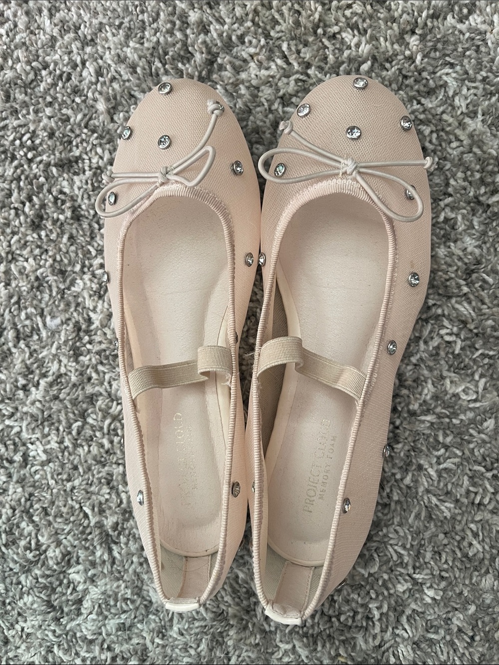 Crystal-Studded Blush Ballet Flats with Elastic Strap